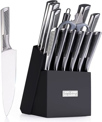 Kitchen Knife Set; LapEasy 15 Piece Knife Sets with Block Chef Knife Stainless Steel Hollow Handle Cutlery with Manual Sharpener Kitchen Knife Set; LapEasy 15 Piece Knife Sets with Block Chef Knife Stainless Steel Hollow Handle Cutlery with Manual Sharpener
