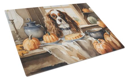 NEW Cavalier Spaniel Fall Kitchen Pumpkins Glass Cutting Board Decorative Tempered Glass Kitchen Cutting and Serving Board Large Size Chopping Board