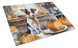 Jack Russell Terrier Fall Kitchen Pumpkins Glass Cutting Board Decorative Tempered Glass Kitchen Cutting and Serving Board Large Size Chopping Board