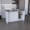Kitchen Island with Large Countertop, Open Storage Shelves and Double Door Cabinet, White / Onyx