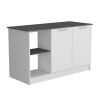 Kitchen Island with Large Countertop, Open Storage Shelves and Double Door Cabinet, White / Onyx