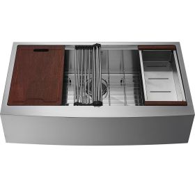 VEVOR Farmhouse Kitchen Sink, 304 Stainless Steel Drop-In Sinks, Single Bowl Basin with Ledge & Accessories (size: 33 inches)