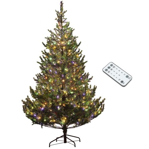 Artificial Prelit Christmas Tree, Sparse Realistic Cedar Tree with Dual Color LED Lights and Tips, Easy Assembly